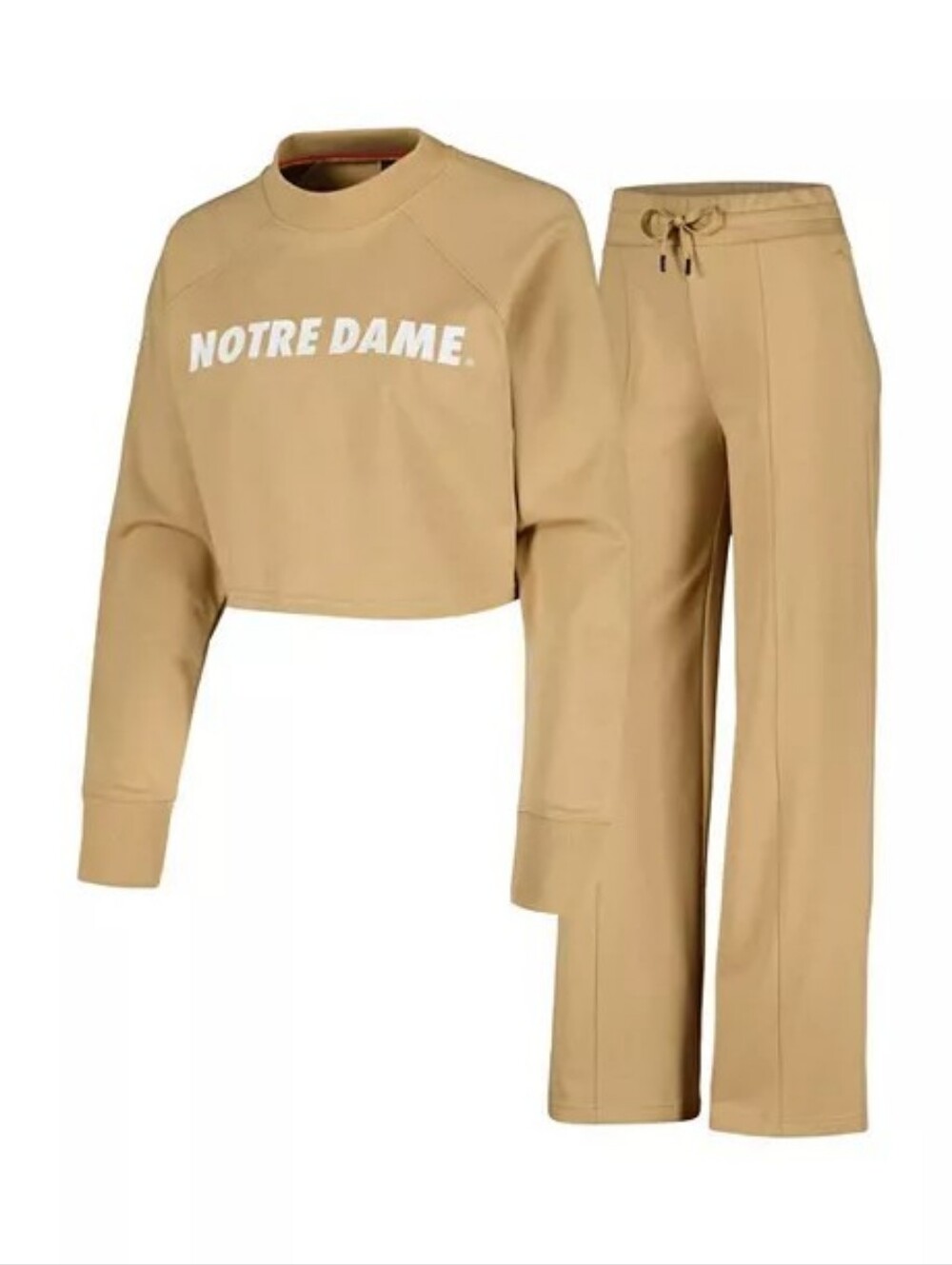 KADYLUXE Cropped Sweatshirt & Wide-Leg Joggers Set - Tan